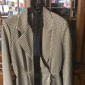 This is a coat dress size 14 with a faux crocodile thick belt its black & beige